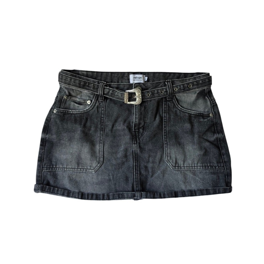 Refuge Size Large Dark Wash Denim Mini Skirt Western Buckle Belt